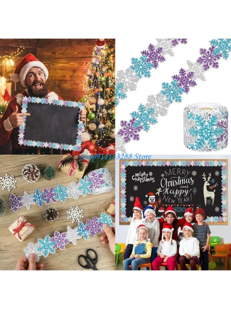 G88D 10m صدفي نشرة الحدود تقليم ندفة الثلج لوحة الإعلانات حدود الفصول الدراسية الحدود الزخرفية للسبورة البيضاء