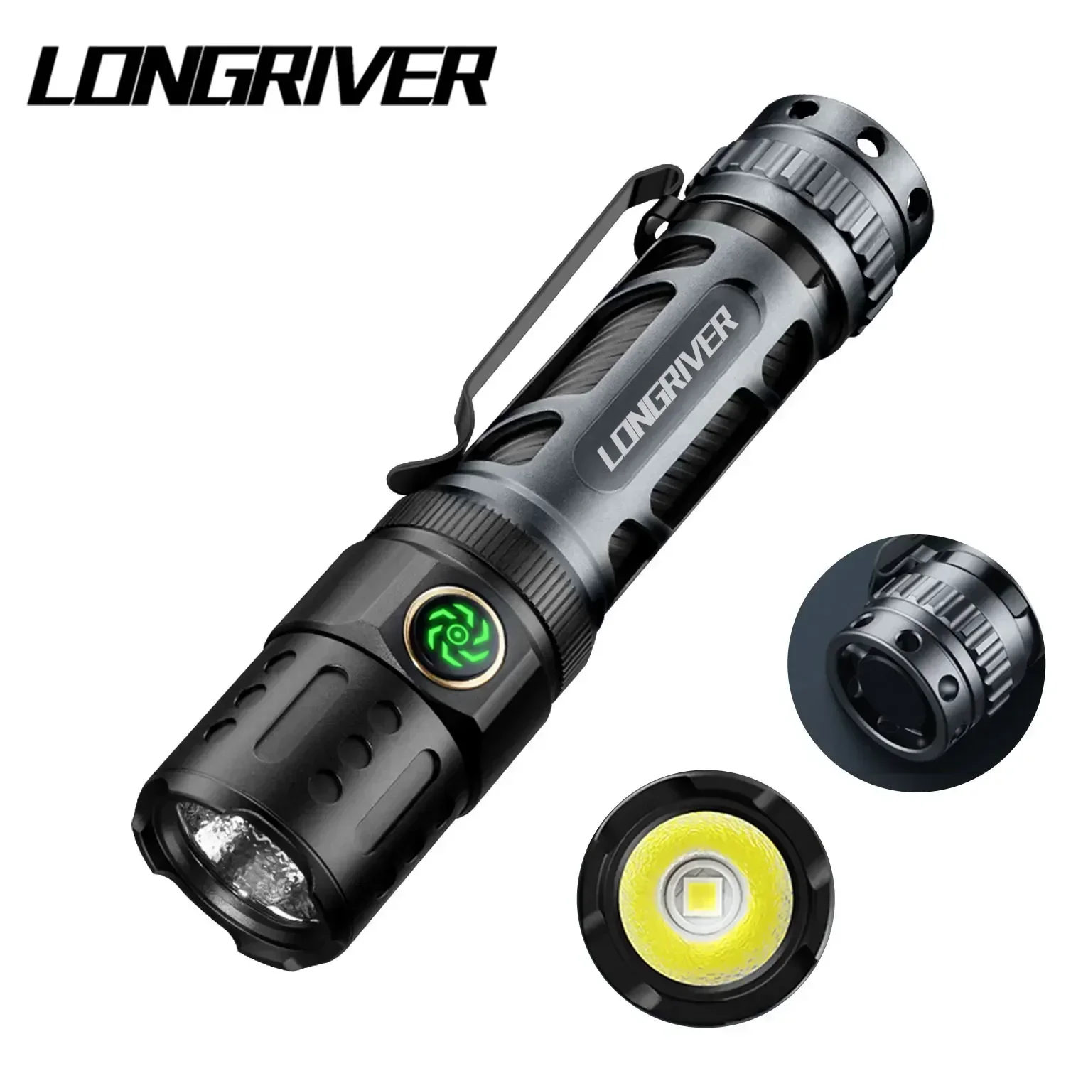 

LONGRIVER A6 2200 Lumens EDC Flashlight Tactical Long Range Torches Dual Switch 18650 Flashlights USB C Charging Powerful Light