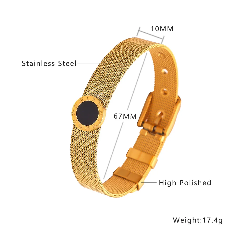 Correa de reloj Digital romana para mujer, brazalete de acero de titanio con esmalte chapado en oro de 18K, resistente al agua, no alérgico, joyería