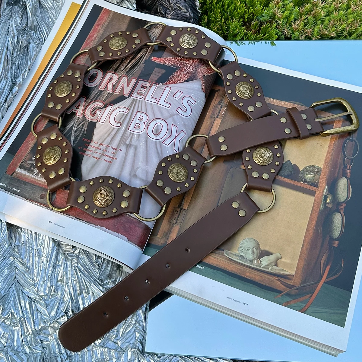 حزام رعاة البقر الغربي للنساء جديد أمريكي حجم كبير حزام برشام بني عتيق عالي الجودة حزام جينز متعدد الاستخدامات مع نمط Ins #5