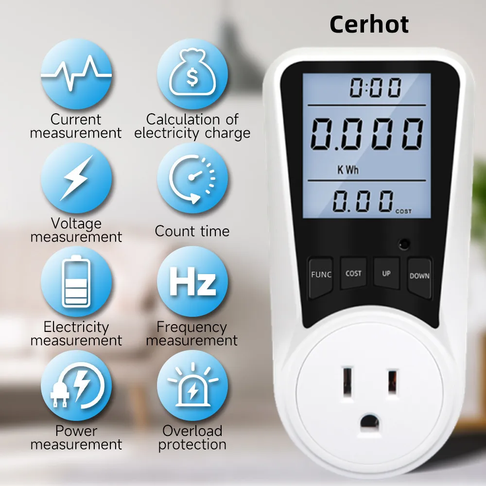 

Измеритель энергопотребления Cerhot, перезаряжаемый монитор электроэнергии, дисплей с защитой от перегрузки, измеритель мощности электроэнергии