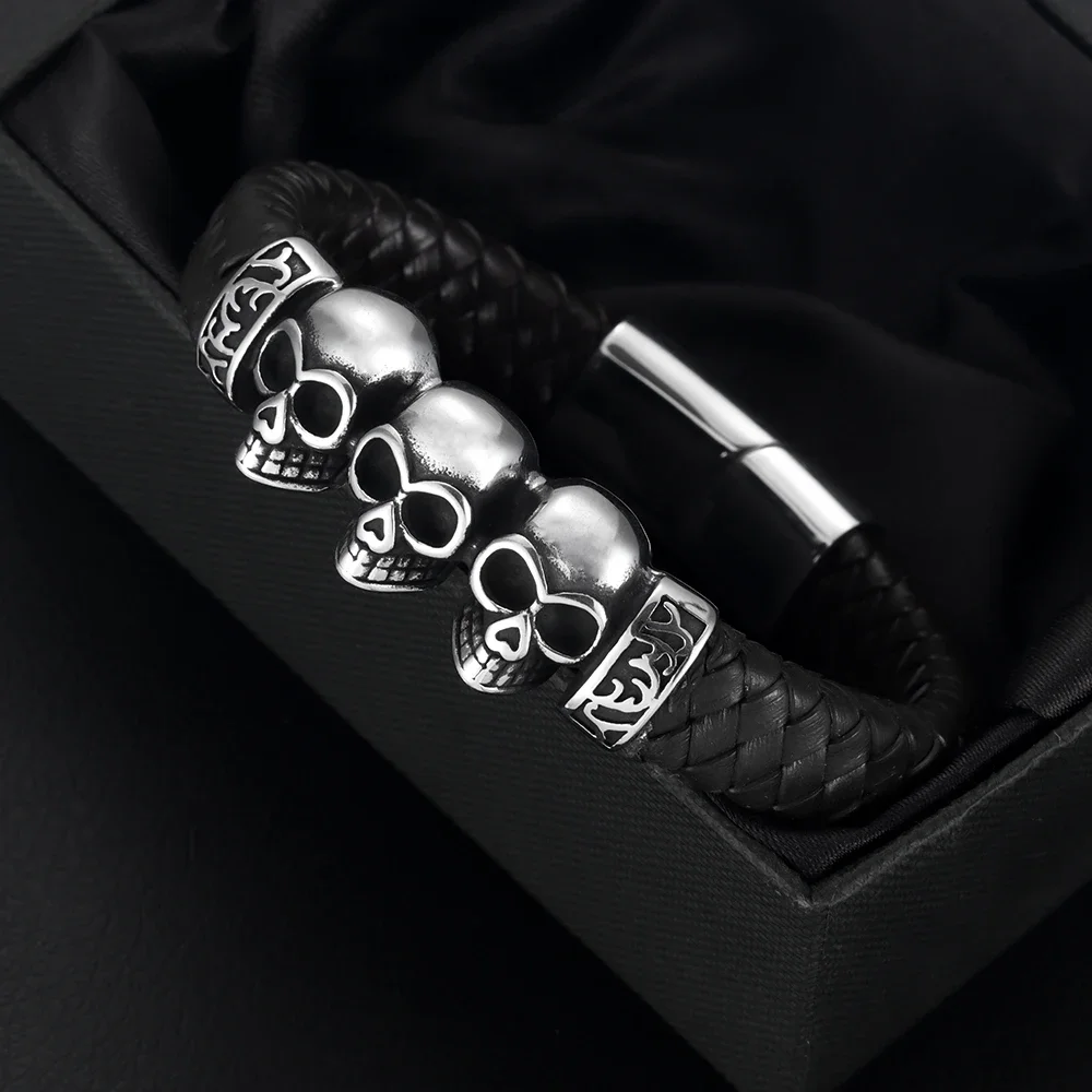 Stainless Steel Three Skull Connectors Extended Curved Connect 12*6mm Leather for DIY Bracelet Findings Jewelry Making Supplies