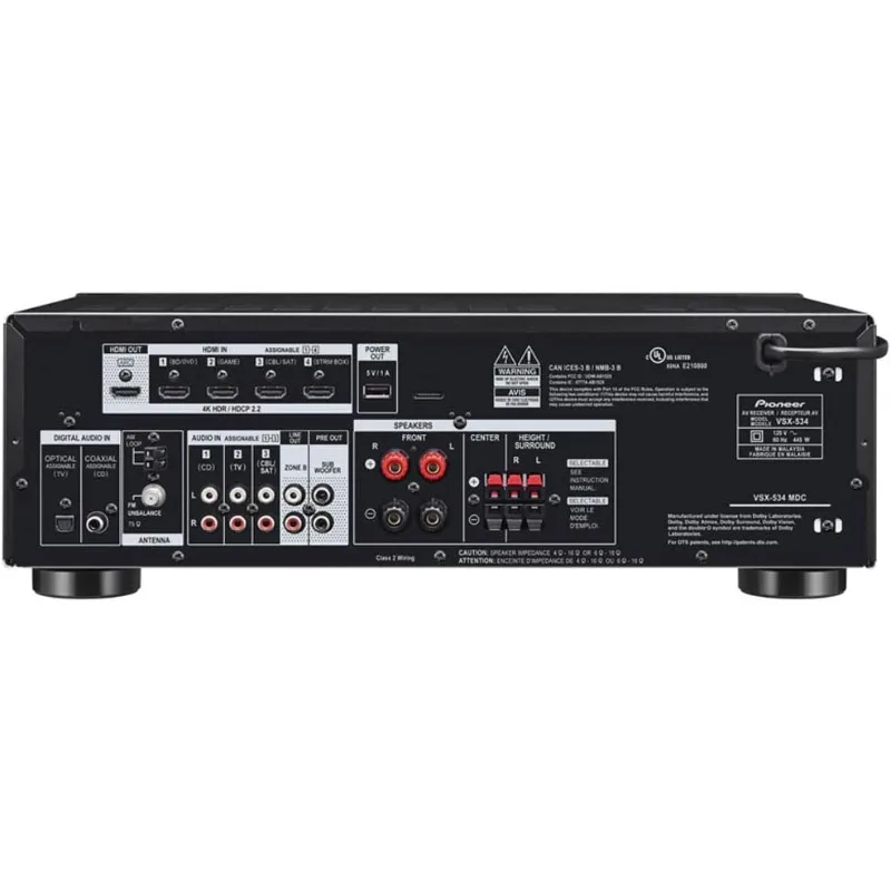 

VSX-534 Домашний аудиоумный интеллектуальный AV-ресивер 5,2-канальный HDR10, Dolby Vision, Atmos и виртуальная поддержка с 4K и Bluetooth