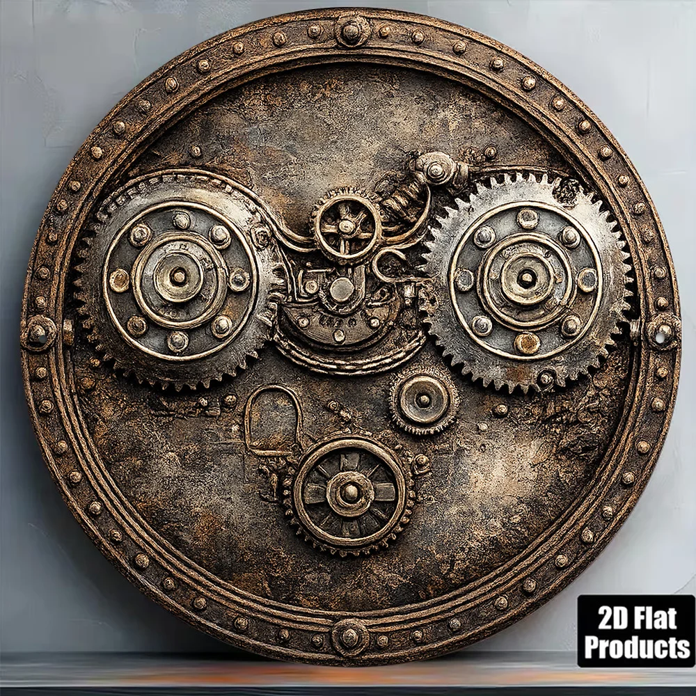 2D Vintage Metallschild, Steampunk-Zahnrad Mechanische Runde Aluminiumplatte, Industrielle Wanddekoration für Bar, Café, Werkstatt, Garage, Wohnzimmer