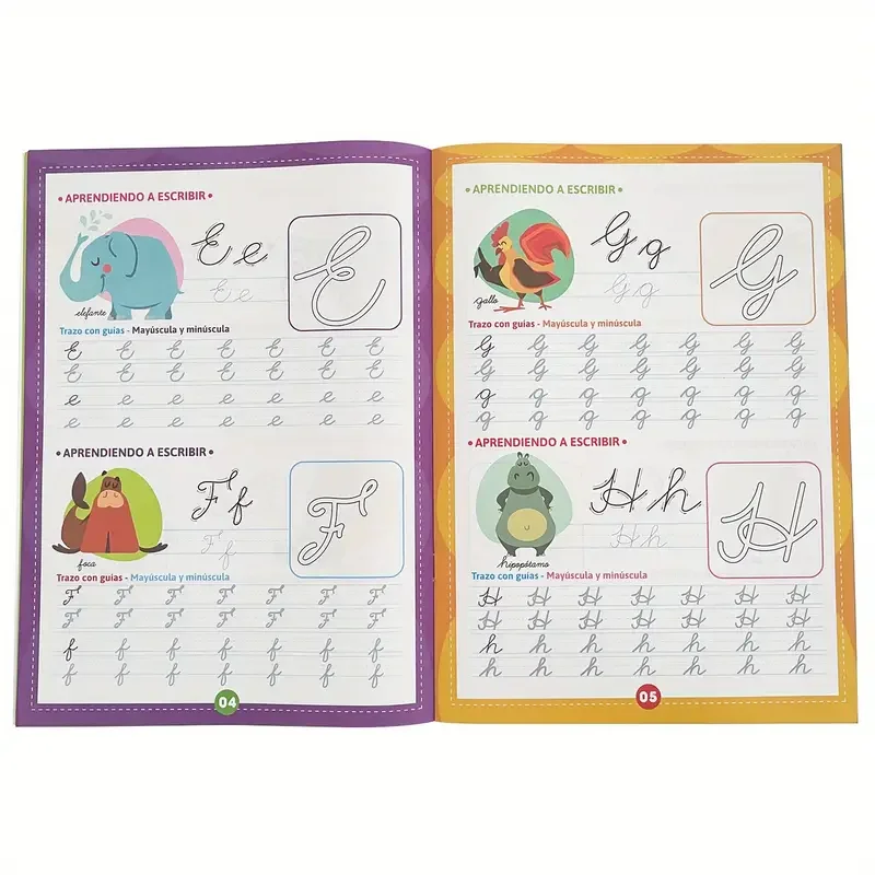 16 صفحة أبجدية ABC كلمات البصر مخطوطة ممارسة الكتابة اليدوية الخط الإسباني للأطفال والكبار