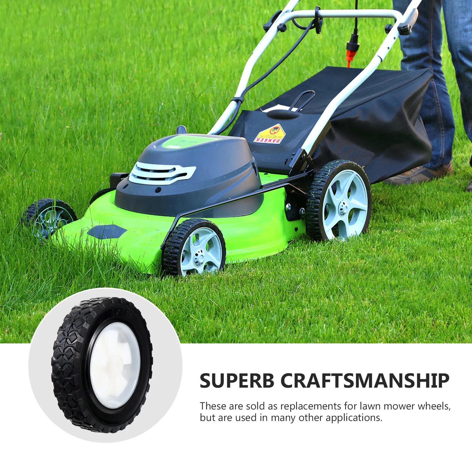 

2pcs 6 Inch Solid Lawn Mower Wheels Replacement Rubber Grass Cutter Parts Durable No Inflation Garden Machine Wheels