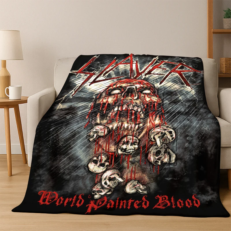 3D Slayer Heavy Metal Rcck Band Sign Flannel Blanket Soft Warm Blanket Throw Blanket for Bedroom Living Room Bed Travel Picnic