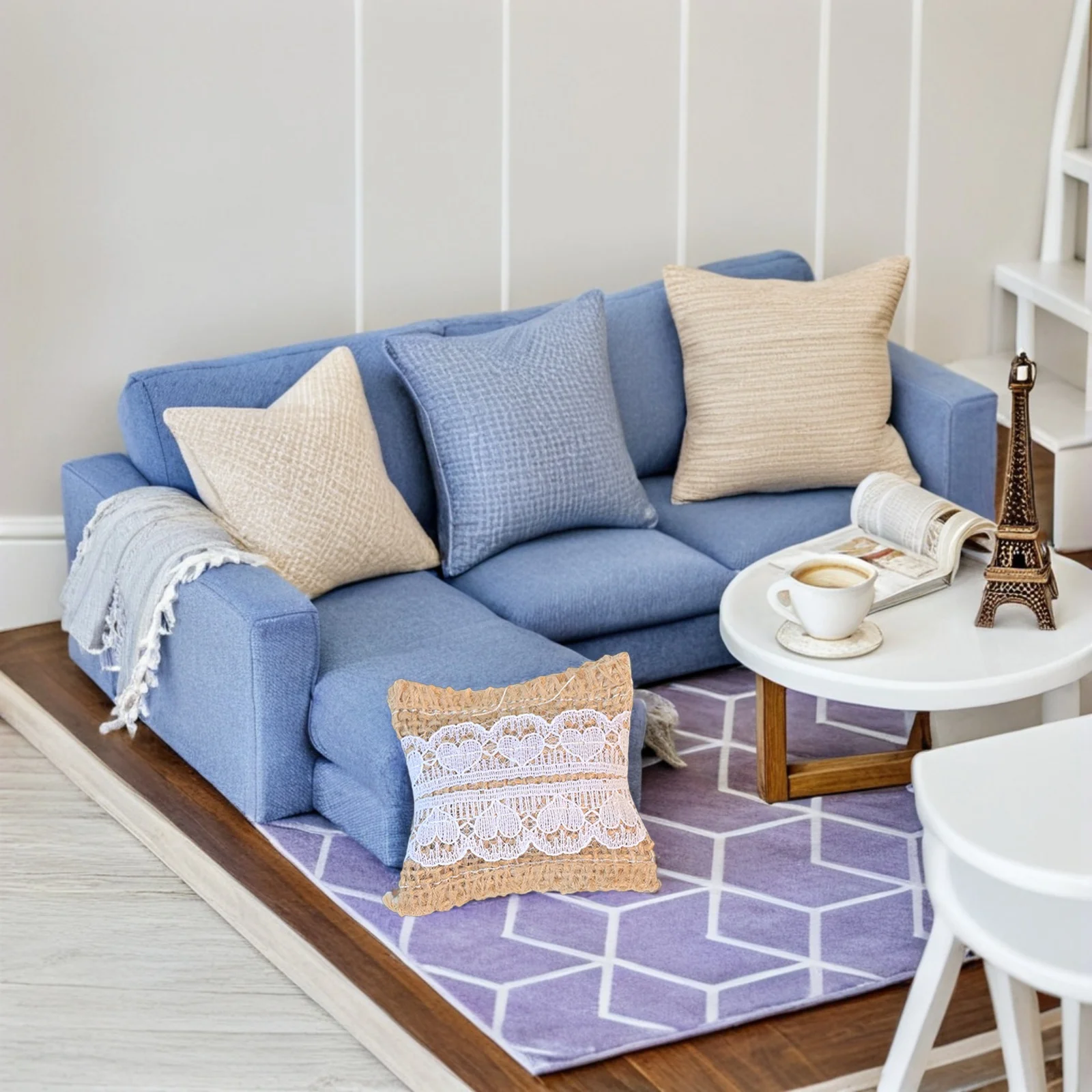 6 قطعة وسائد مصغرة لغرفة المعيشة على شكل دمية من القماش الناعم وسائد أريكة صغيرة لبيت الدمى وأريكة Loveseat مصغرة #3