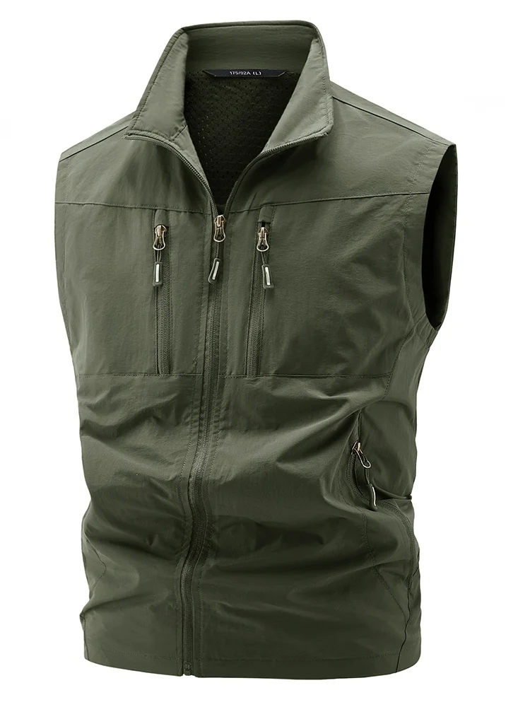 

Men's Svel Vest Thin Stand Collar oulder Pad Resistant Wear Outdoor Workwear Fiing Utili Jaet Autumn New Arrival