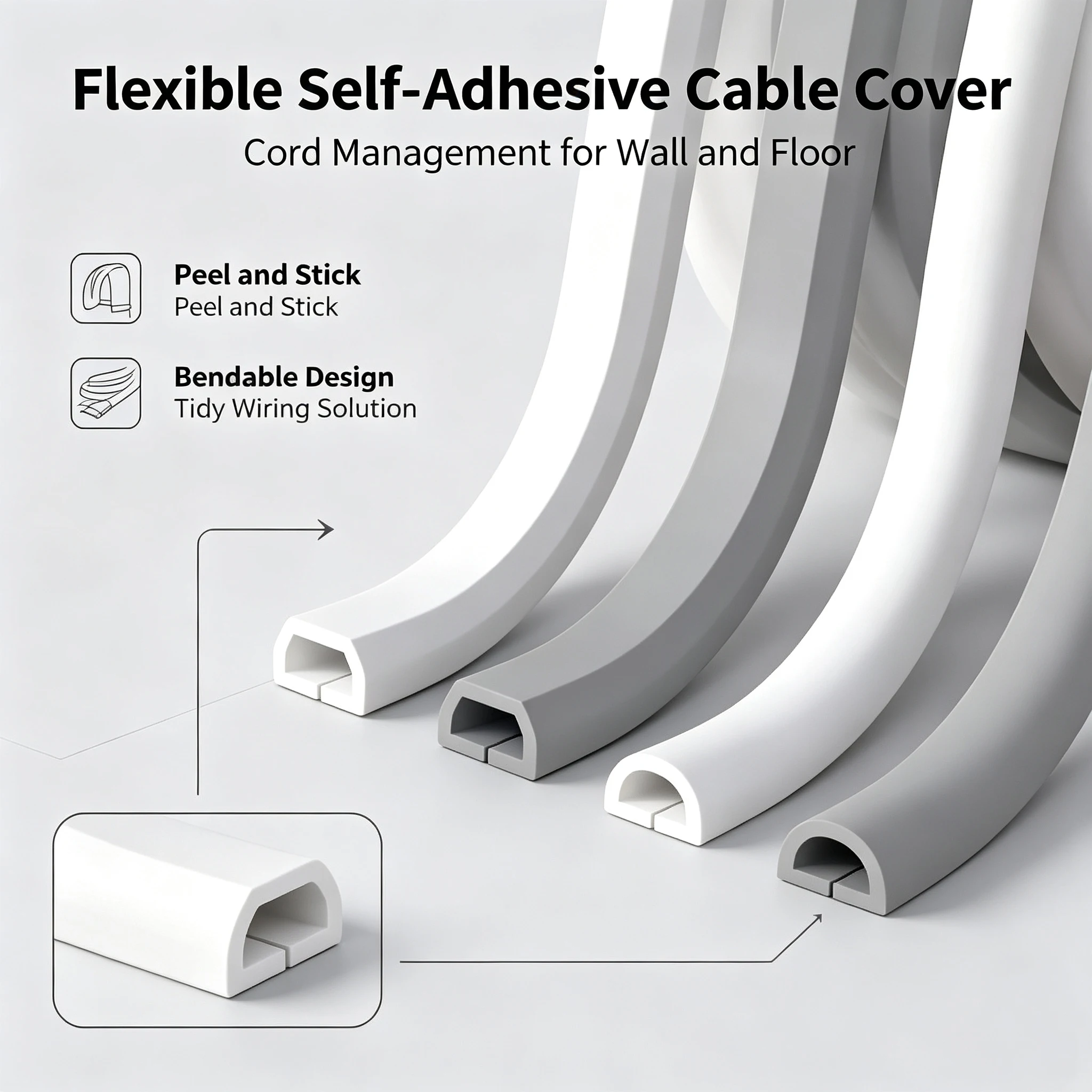 1PC Fita Adesiva de PVC para Gerenciamento de Cabos 3/5M, Faixa Decorativa de Proteção de Fios, Ideal para Cobrir Fios em Paredes e Pisos