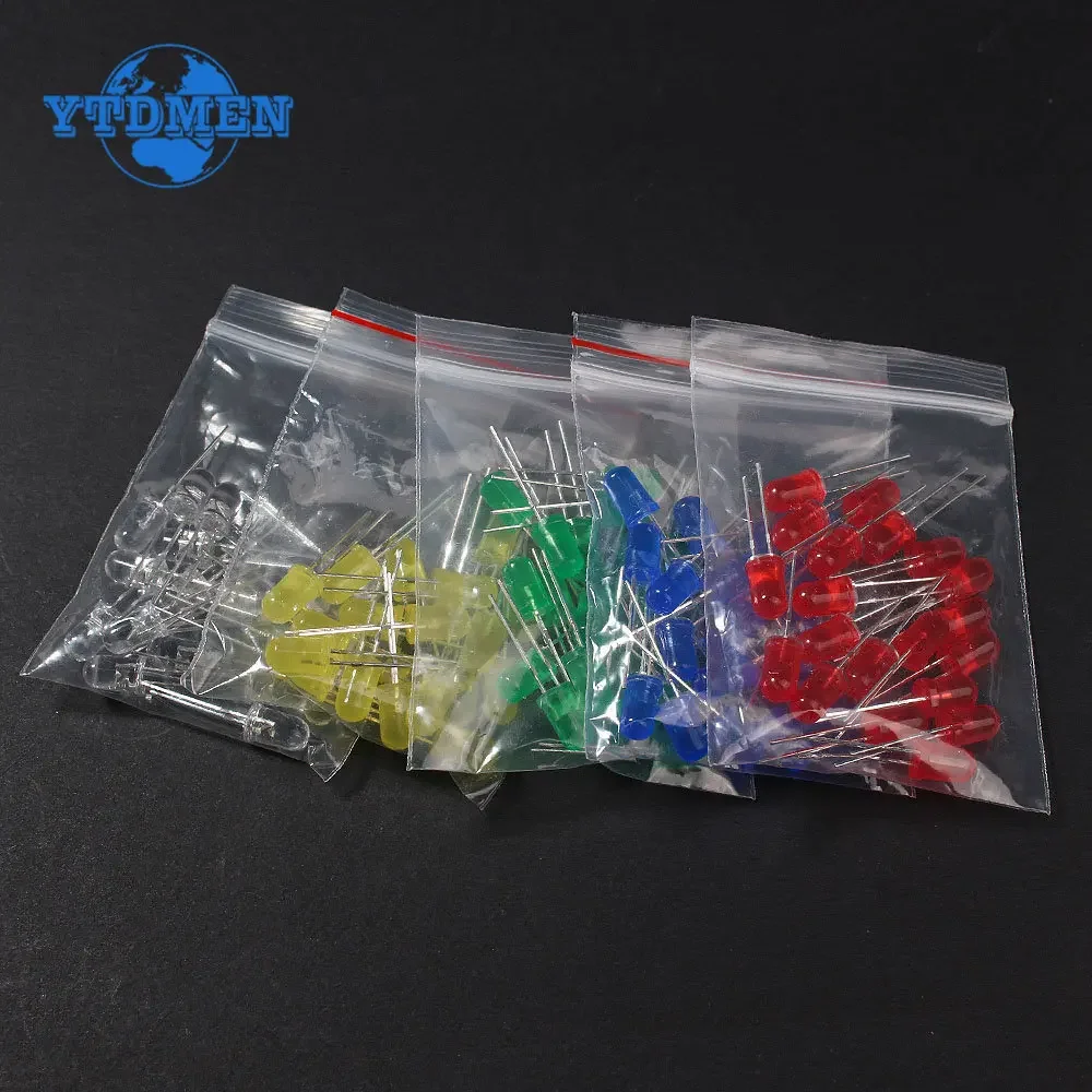 100PCS F5 LED Diode 5MM Super Bright LED Blue Green Red Yellow White Light Emitting LEDs Kit