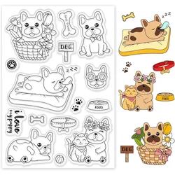 1Sheet French Bulldog Clear Stamp Pet Animal Cat Silicone Clear Stamp Dog and Friend Rubber Stamps for Scrapbook Journal Card