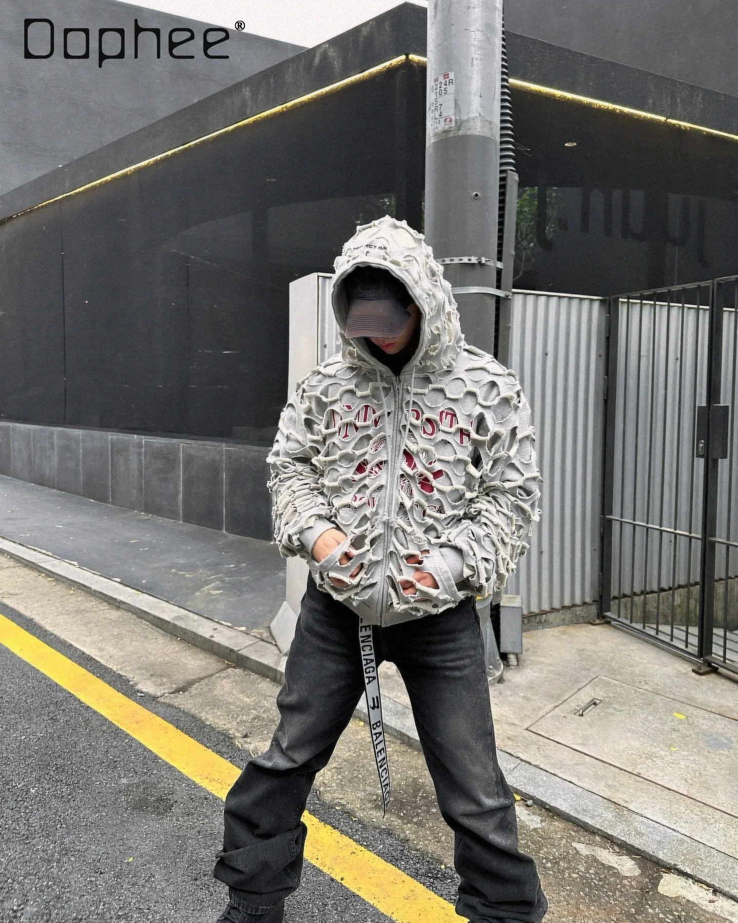 American Trend Heavy Industry Hollow Hole Double-sided Hoodies Women High Street Punk Style Casual Coat Oversized Zip Up Hoodie