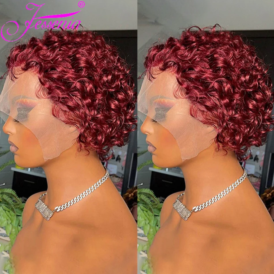 Peluca rizada de corte Pixie para mujer, cabello humano Bob corto con rizo de agua, peluca de encaje transparente 13x1, peluca barata prearrancada