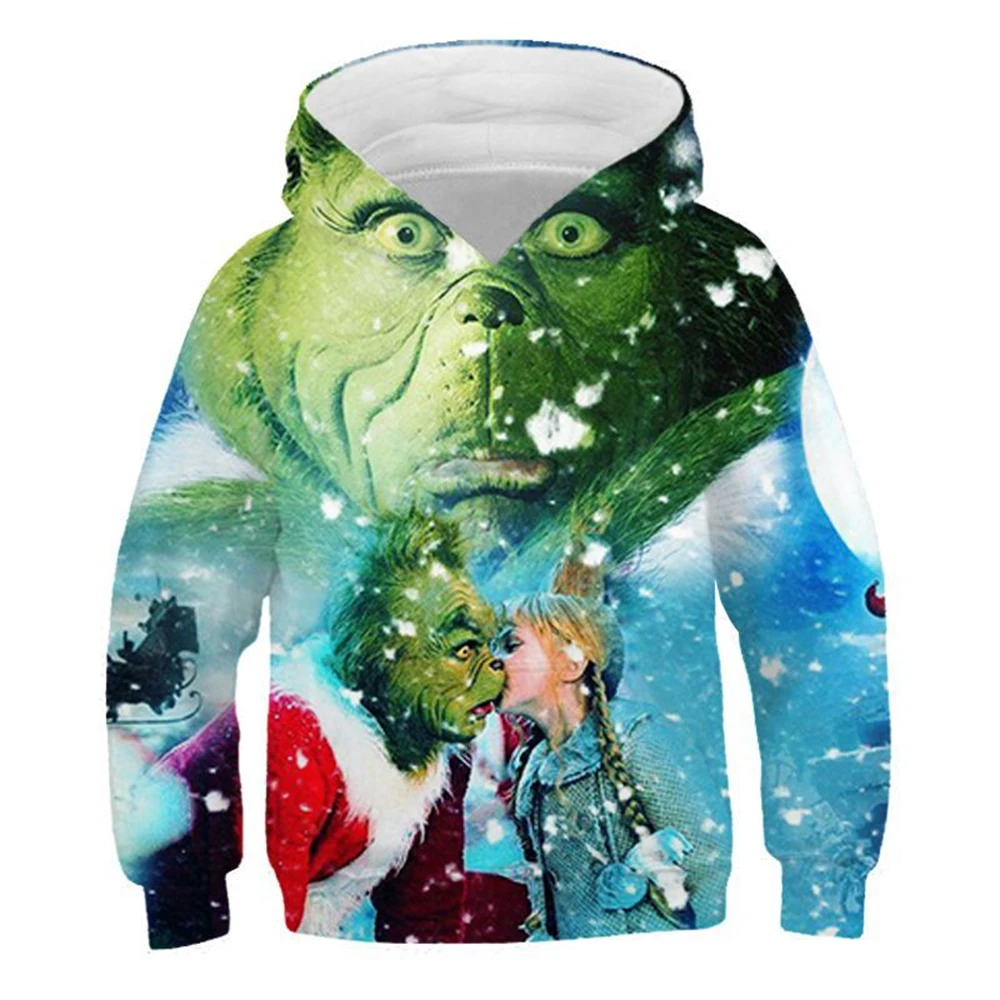 Grinch 2024 Kids 3D Hoodies Sweatshirt Long Sleeve Children\'s Cloth Boys/Girls Cartoon Cool Tops Pullover Hoodies & Sweatshirts