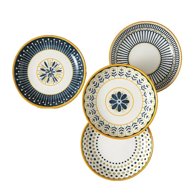 Retro Nordic 8-Plate Set with Multipoint Design Appetizer plate Plate sets luxury Bamboo plates Platos de porcelana Glass dishes