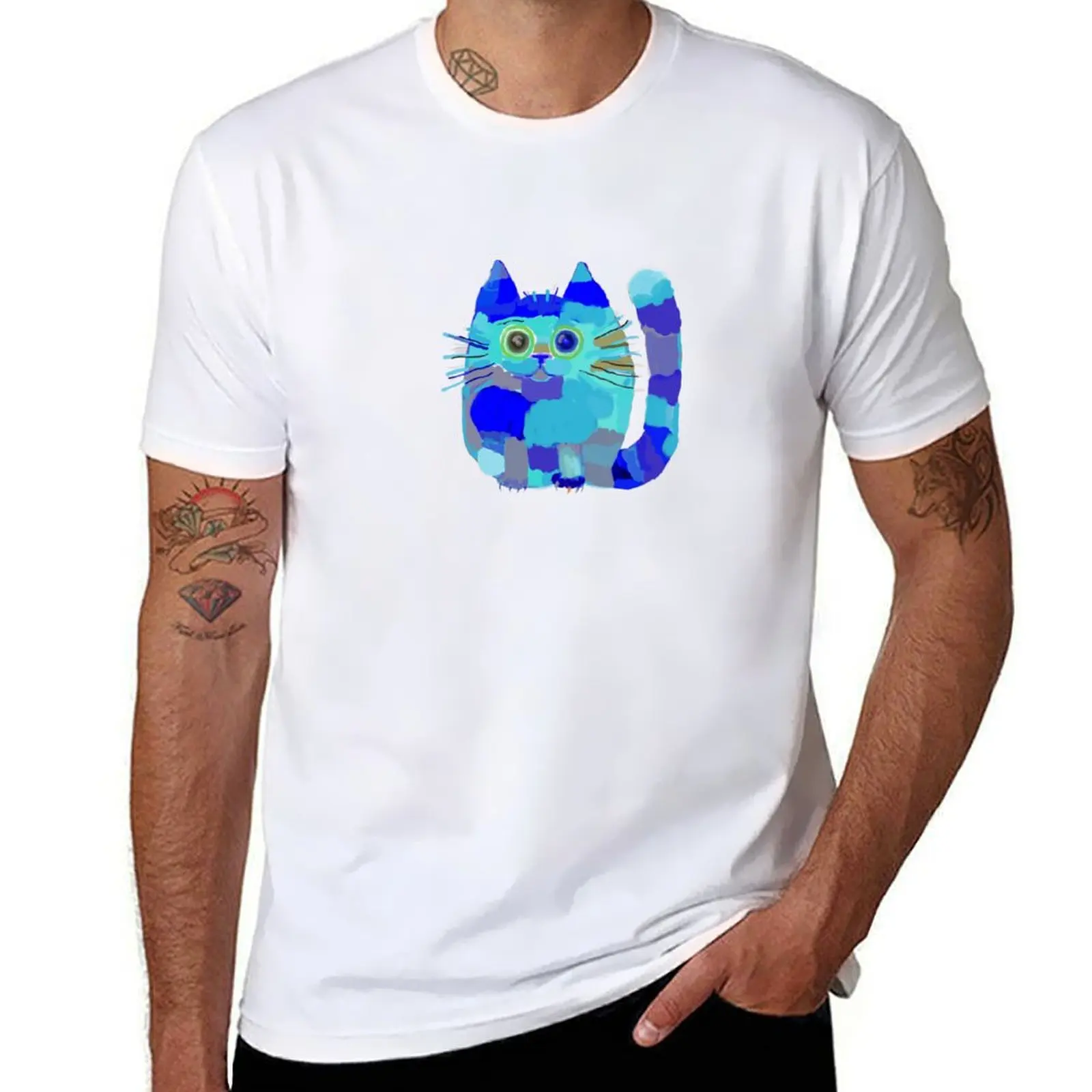 

Funny Cat, Pale Blue T-Shirt men t shirt cotton 100% t shirts for man graphic funny T-Shirt