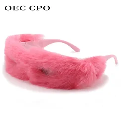 OEC CPO Ladies Soft Fur Velvet Sunglasses New Women Men Fashion Cat Eye Sun Glasses Female Punk Handmade Eyeglass UV400 Eyewear