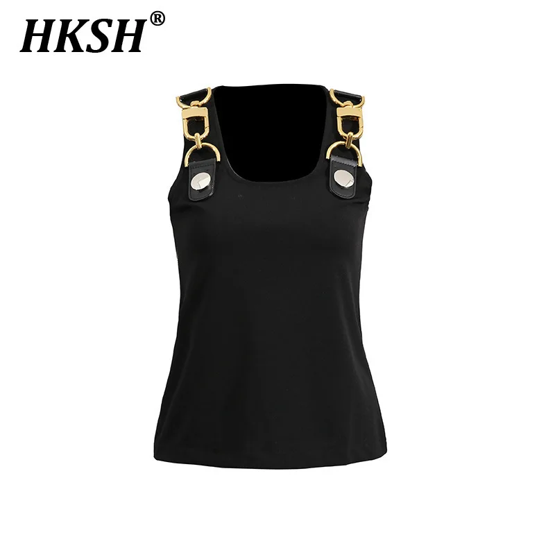 

HKSH Summer New Women Y2K Ins Fashion Elegant Niche Design Camisole Metal Buckle Patchwork Waist Slimming Vest Casual Top HK6238
