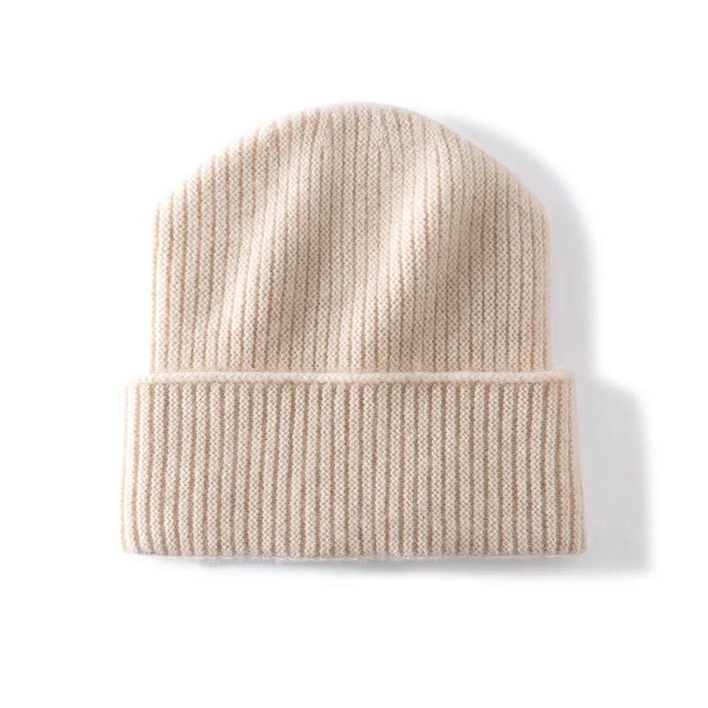 

100% Quality Cashmere Women's Outdoor Casual Warm Beanie Hat Solid Ribbed Knitted Hat Female Fashion Bonnet Must-Have Winter
