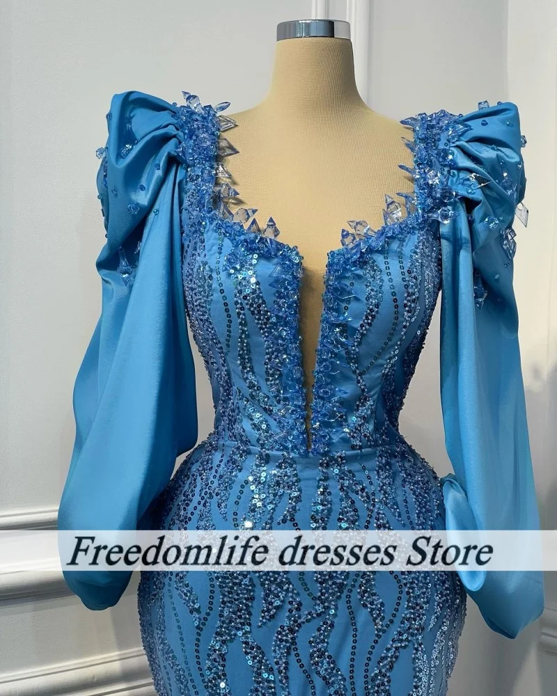 فستان سهرة أزرق رقيق مناسبة رسمية فساتين حفلات فاخرة مطرزة 2025 طويل حورية البحر فساتين لحضور الحفلات الموسيقية للنساء النيجيري حسب الطلب #4
