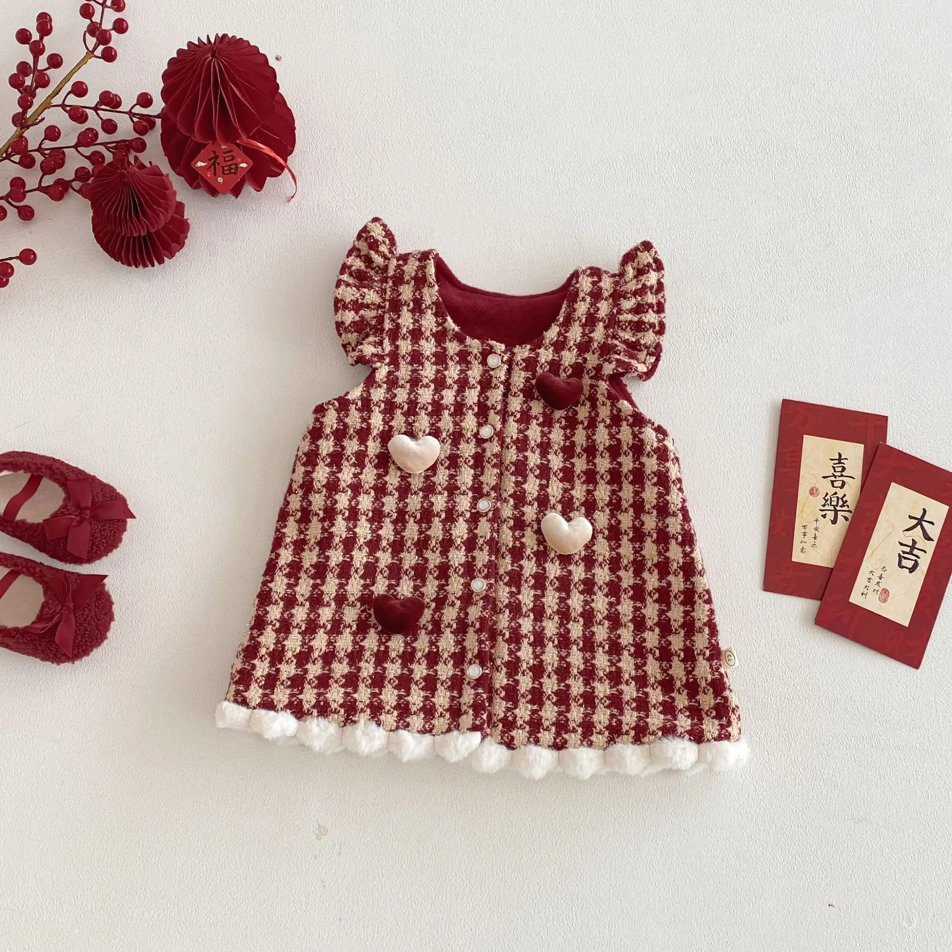 LILIGIRL 2025 Girls Velvet New Year Dress, Winter Fashion Plush Party Gown, Holiday Festive Outfit