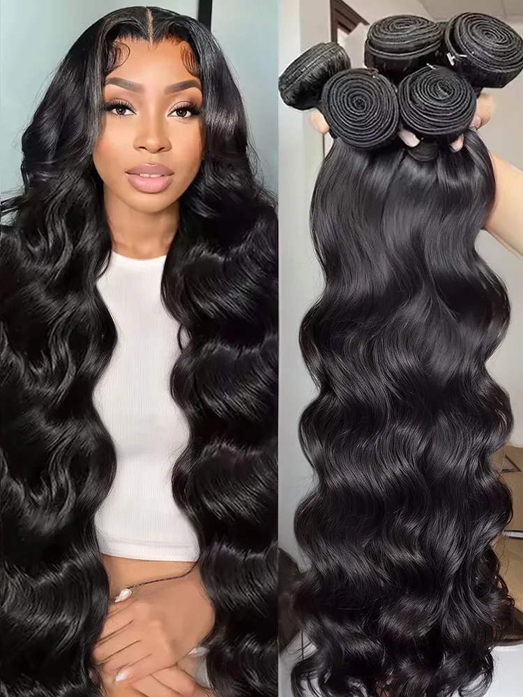 30 40 Inch Body Wave 100% Weave Human Hair Bundles Raw Hair Extensions Brazilian Natural Black Water Wave 1 3 4 Bundle Deals