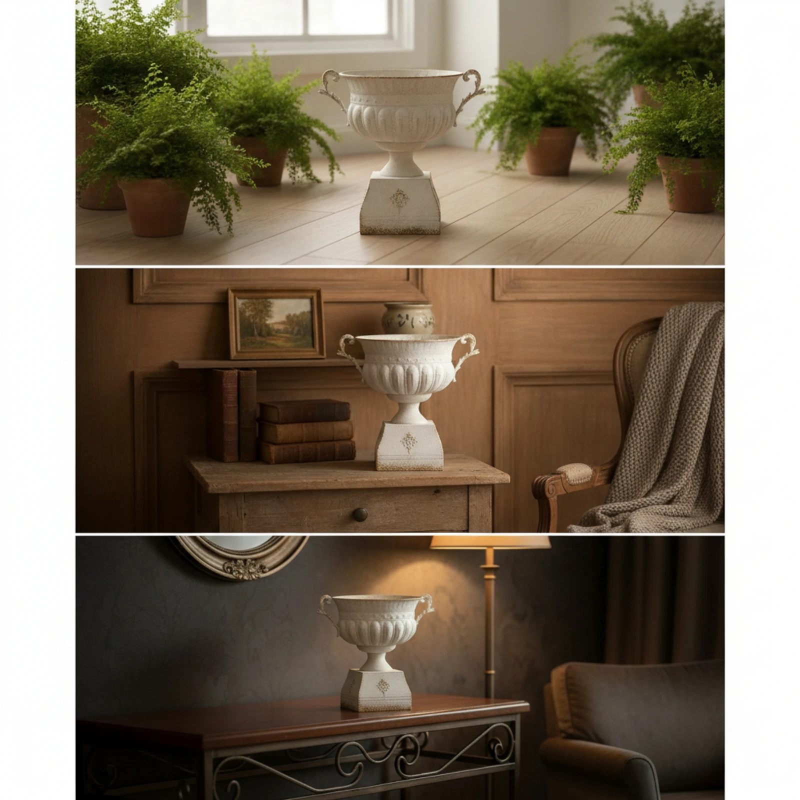 Decorative Vase Antique-Style Metal Vase Flower Urn Distressed Vessel Weathered for Entry Table, Mantel