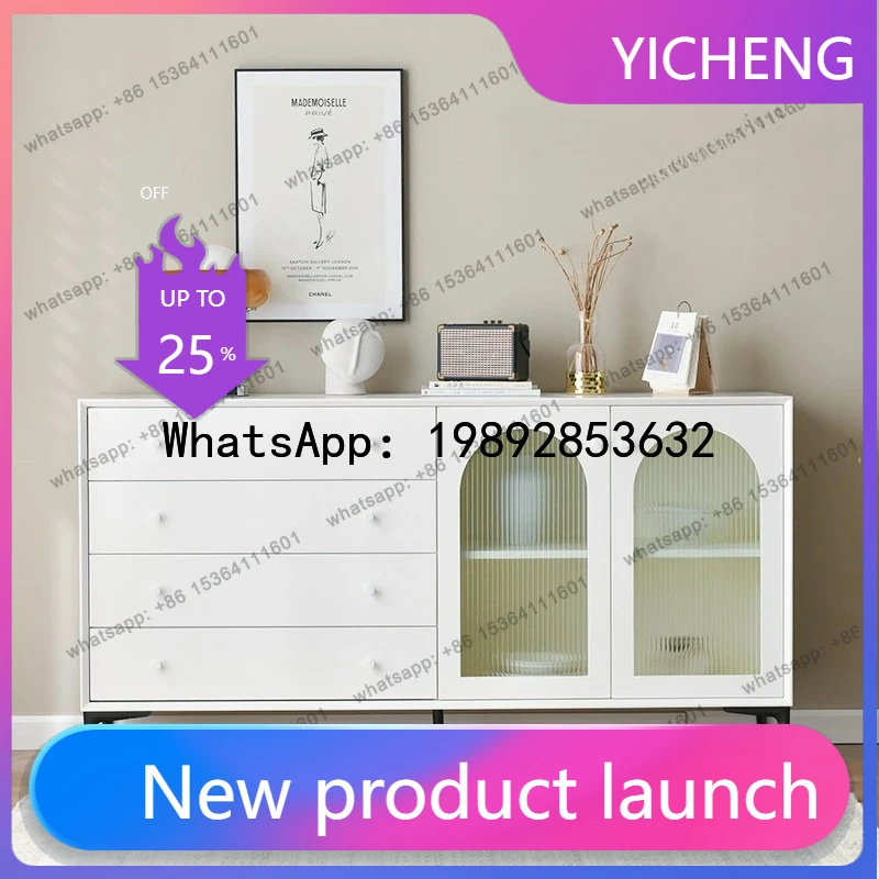 

X5 light luxury white paint dining side cabinet four buckets double glass door integrated multi-functional tea cabinet