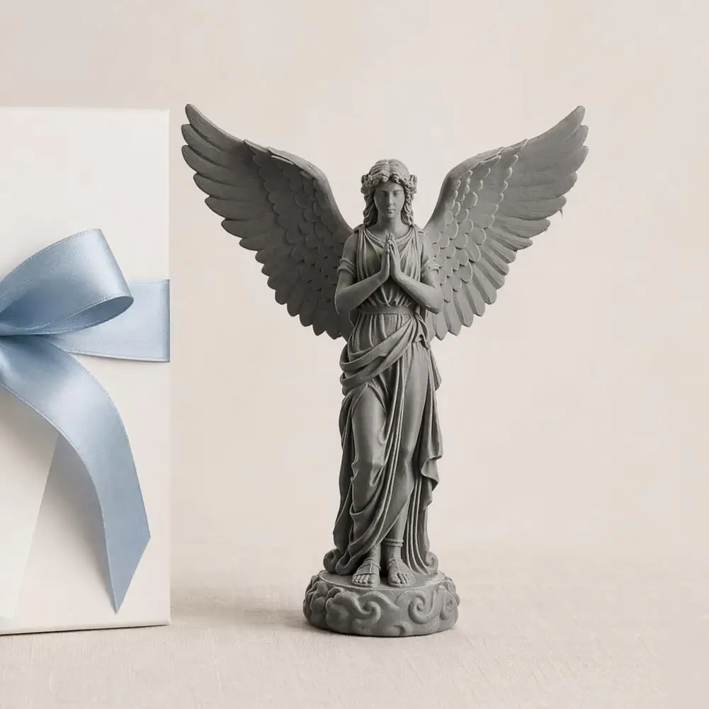 Desk Angel Ornament 3d Printed Praying Angel Figurine Retro Statue Artistic Winged Woman Decoration for Home Office Gift Winged