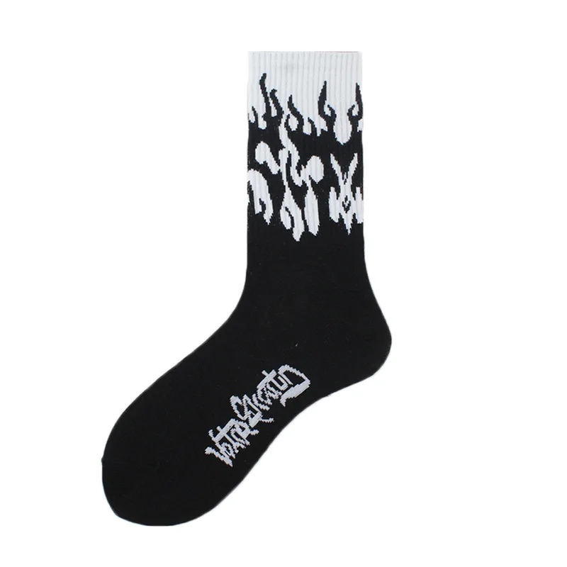 Unisex Flamme Schwarz Weiß Gelb Feuer Sokken Neuheit Hip Hop Harajuku Socken Skateboard Calceines Mujer Straße Skarpetki Socken – Detail 24