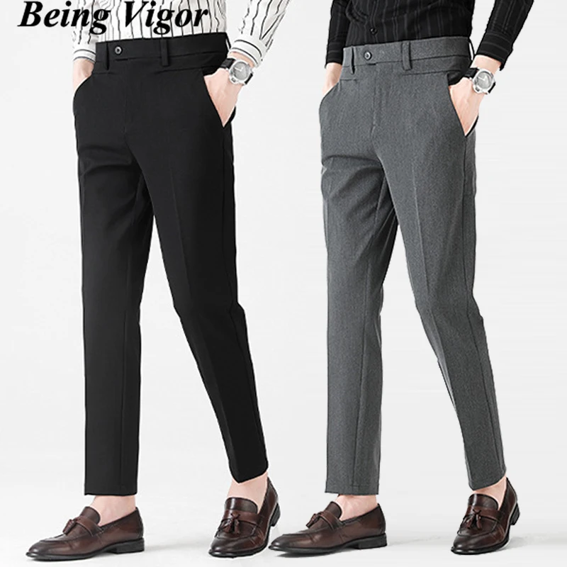 

Being Vigor Spring Business Smart Casual Mens Chino Pants Slim Ankle Length Leisure Pants Lightweight Men Trousers Inches Waist