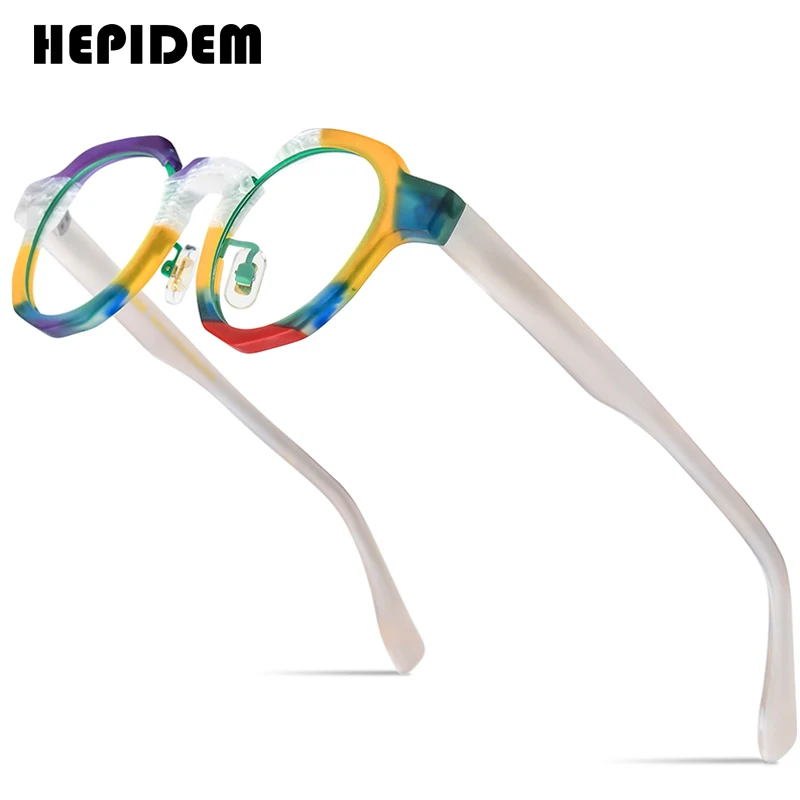 

HEPIDEM Multicolor Acetate Glasses Frame Women 2025 Johnny Depp Round Eyeglasses Men Japanese Handmade Spectacles Eyewear 9378