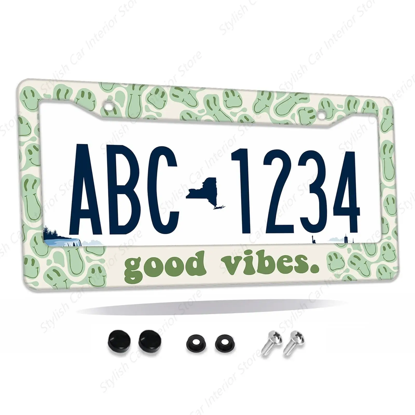 License Plate Frame Green Good Vibes Car Cover Tag Holder Frames Metal Aluminum Rustproof License Plate Cover for Standard Us