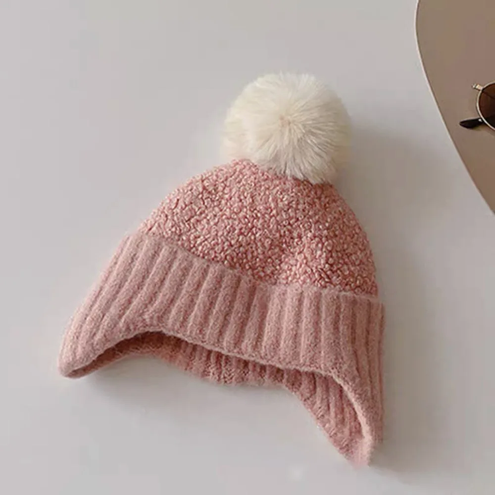 

Детская шапка с помпоном для защиты ушей, ветрозащитные детские вязаные шапки, теплая утепленная детская шапка для защиты ушей, зимняя