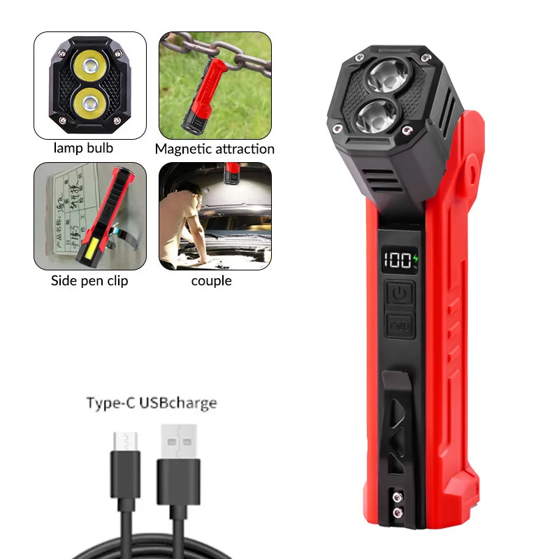 XTE + COB red and white dual light source flashlight rotates 180 degrees with pen clip magnet multi-function work light