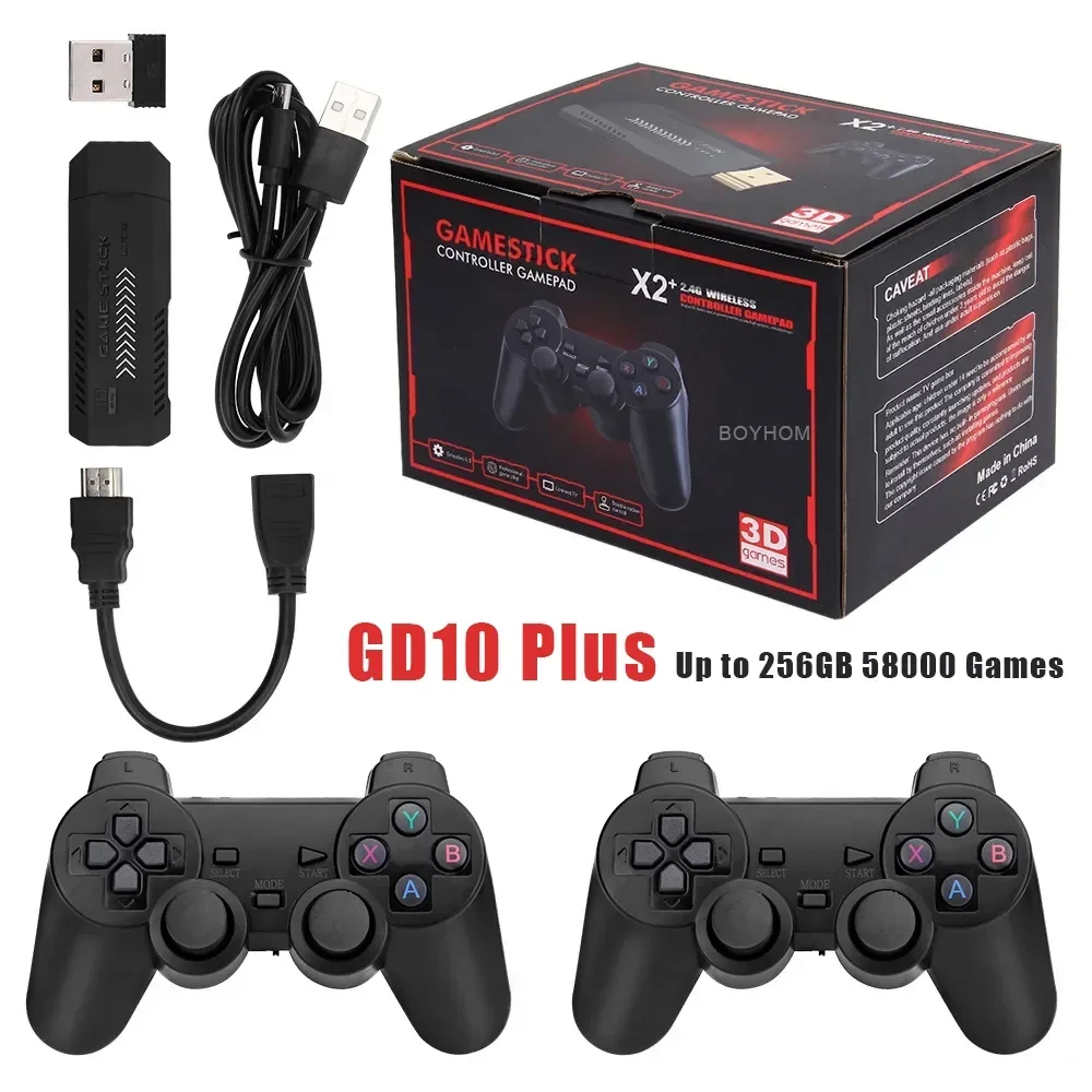 X2 Plus GD10 Pro 4K Game Stick 3D HD Retro Video Game Console Wireless Controller TV 50 Emulator For PS1/N64/DC 256G 128G 64G