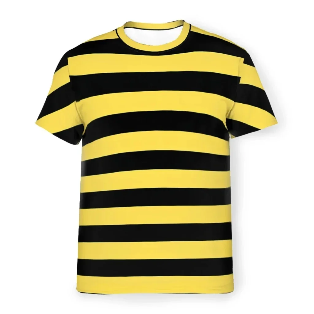 Fashion Hot Sale Yellow Black Bee Stripe Print T-Shirt Men Crew Neck Short Sleeve Full Striped Summer Casual Basic Tops