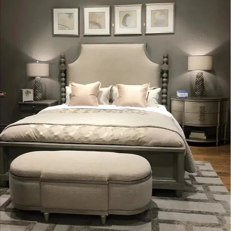 

Американская ретро легкая роскошная мягкая кровать-мешок 1,51,8 метра из массива дерева, главная спальня, современная простая большая двуспальная кровать, кровать принцессы