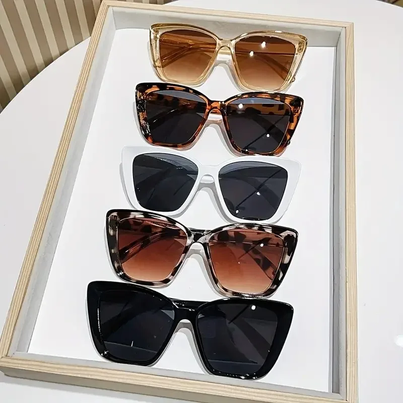 5 Pcs Women's Vintage Cat-Eye SunGlasses, Plastic Frame Trendy Street Style For Hiking Outdoor Activities Glasses