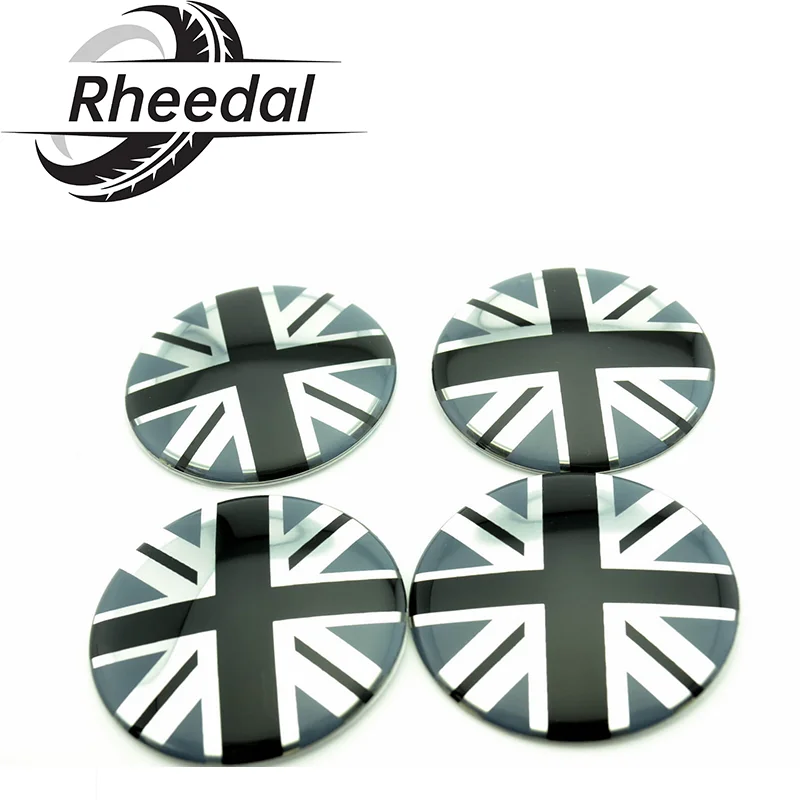 Rheedal 4Pcs 52mm Aluminum Clear Resin Badges For sticker styling stickers decals British flag wheel hub sticker Car Accessories