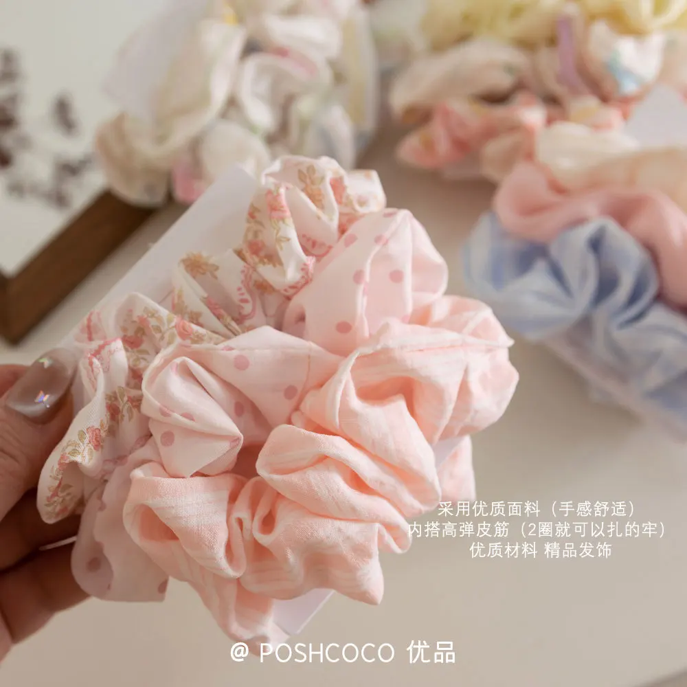 Gomas para el cabello para niña, 3 uds., lazos elásticos para el cabello de tela con diseño de lazo y flores, uso en primavera y verano