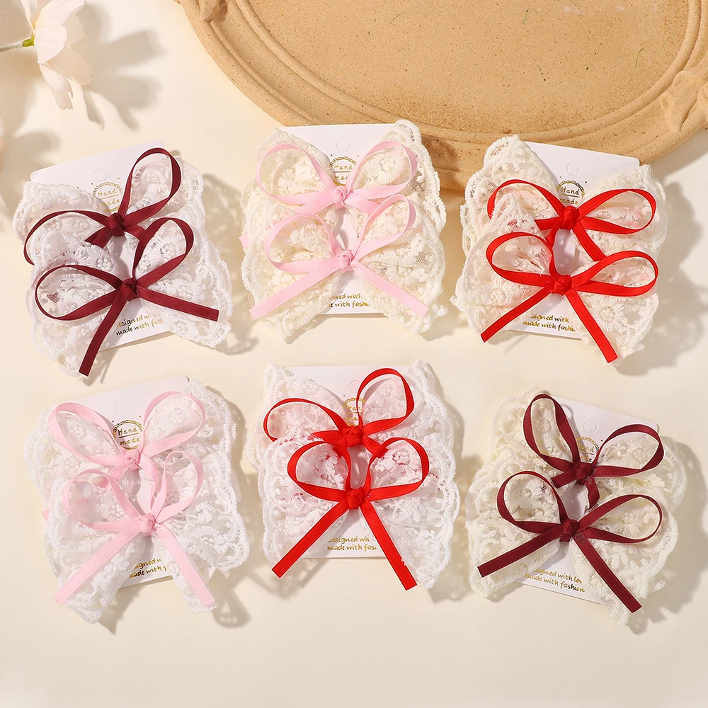 

RIBBON BOWS 2Pcs/lot Lace Hair Clips Sweet Bowknot Women Ponytail Hairpins Barrettes Handmade Girls Hair Accessories