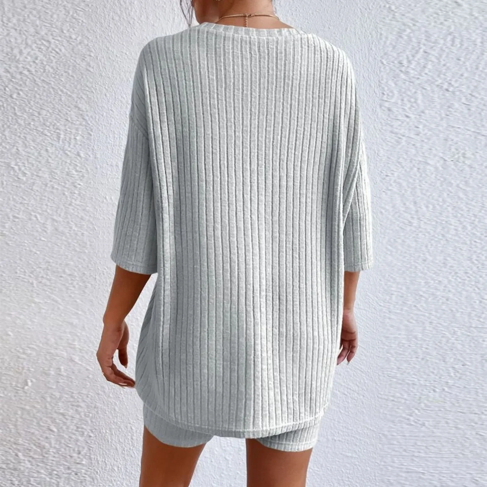 2024 Women's Summer Vacation Fashion Casual Suit Solid Color O Neck Shorts Sleeved And Tops Suits Two Piece Sets Homewear