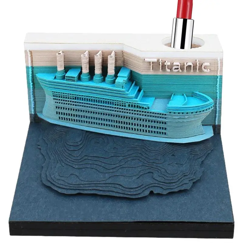 

3D Memo Note Pad Ship Shaped Note Papers With LED Light Battery Powered Holiday Gift Desk Ornament Realistic For Schools Study