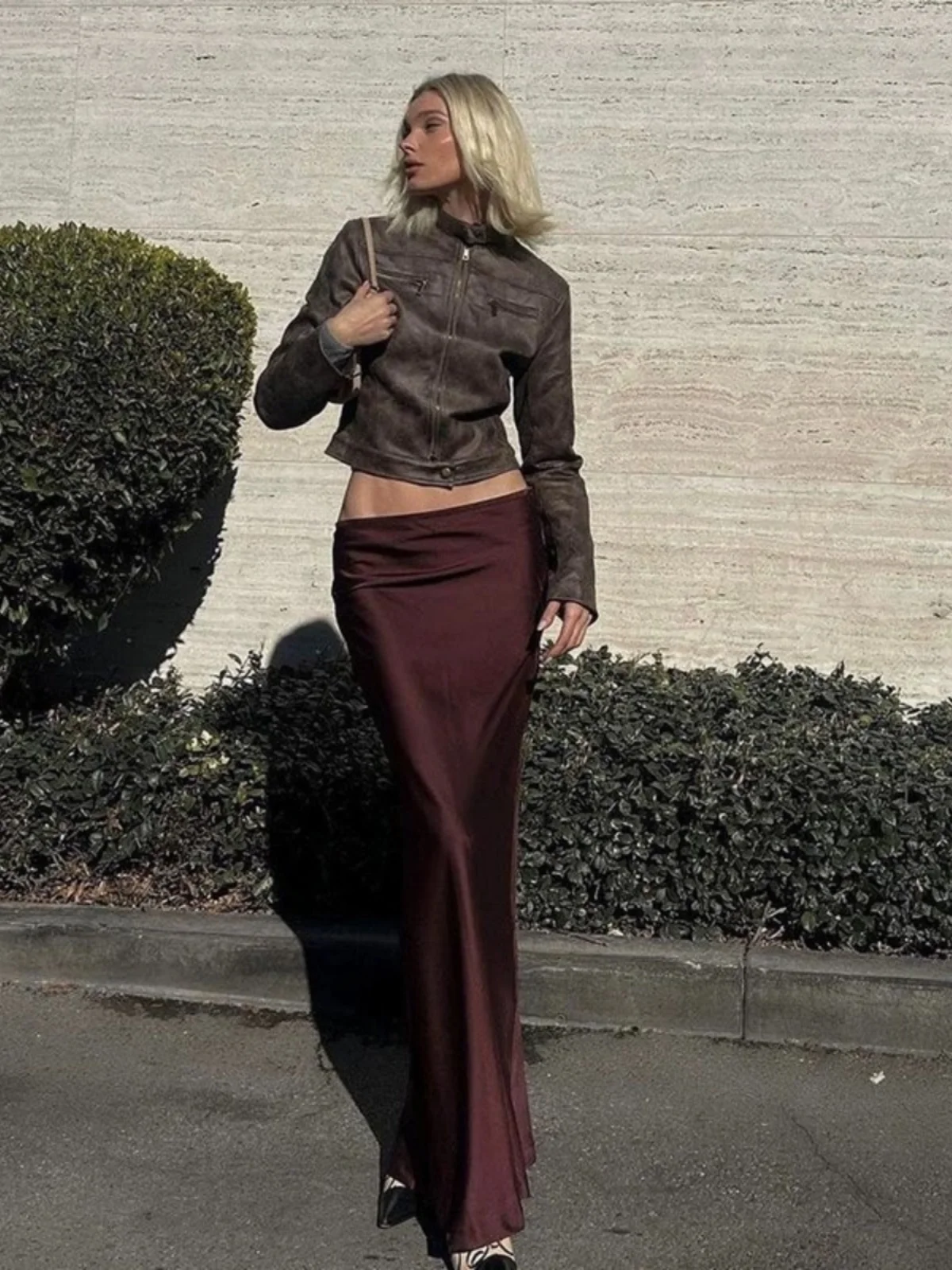 

IAMUBABA Винтажная коричневая кожаная куртка в уличном стиле с молнией, американский молодежный жакет с длинными рукавами и воротником-стойкой