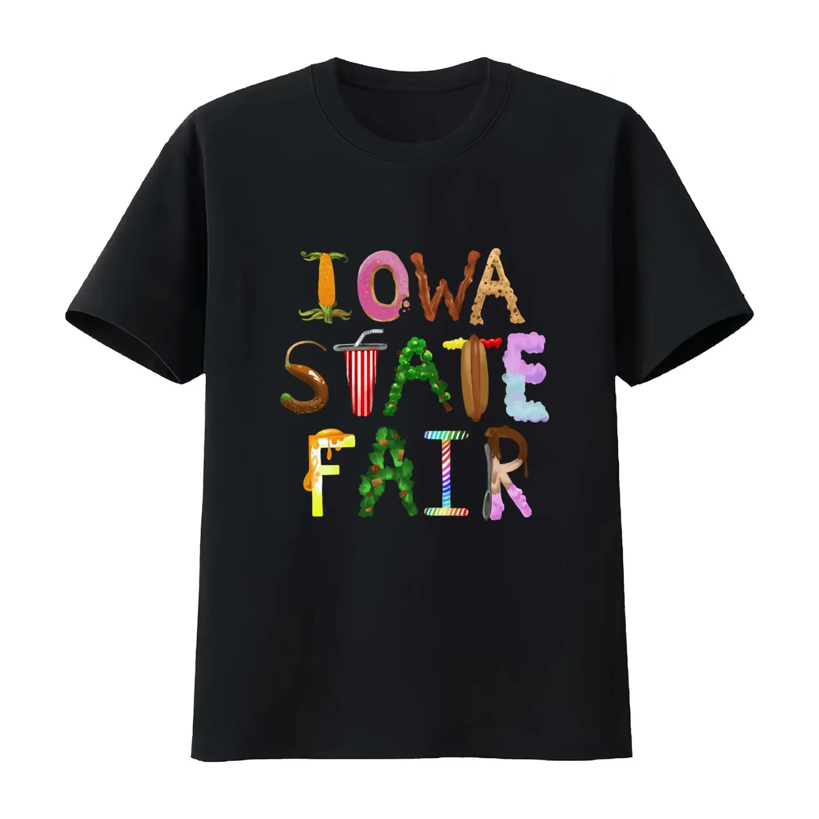 Iowa State Fair - Foods of the Fair T-Shirt Summer Casual Cotton Tee Oversized Streetwear Tops Vintage Graphic Print