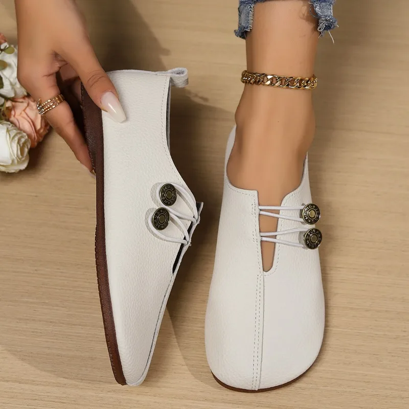 2025 Summer PU Women's Shoes New Solid Color Anti Slip Mommy Shoes Women's Flats Fashion Women's Casual Shoes