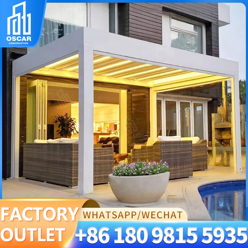 Outdoor pergola sunroom sunshade sunscreen blackout Waterproof windproof motorized smart electric roller blinds