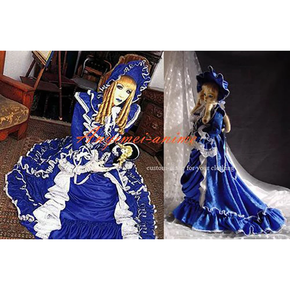 fondcosplay Visual J-rock Outfit blue satin Dress Gothic Punk Cosplay Costume CD/TV[CK1185]